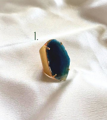 Blue Agate Statement Ring – Adjustable Cuff in 18K Gold Plating