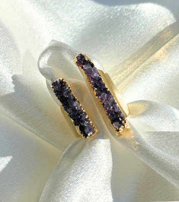 Rainbow Amethyst Cluster Cuff Ring – Deep Purple