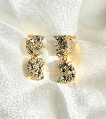 Moon-Shaped Pyrite Dangle Earrings – 18K Gold Plated (Hypoallergenic, Nickel-Free)