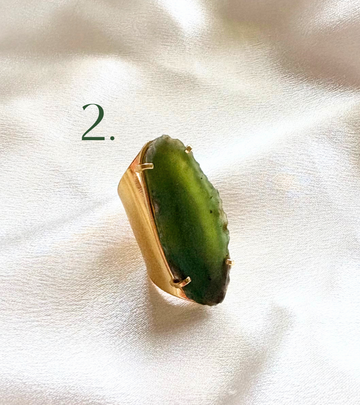 Green Agate Statement Ring – Adjustable Cuff Style in 18K Gold Plating