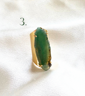 Green Agate Statement Ring – Adjustable Cuff Style in 18K Gold Plating