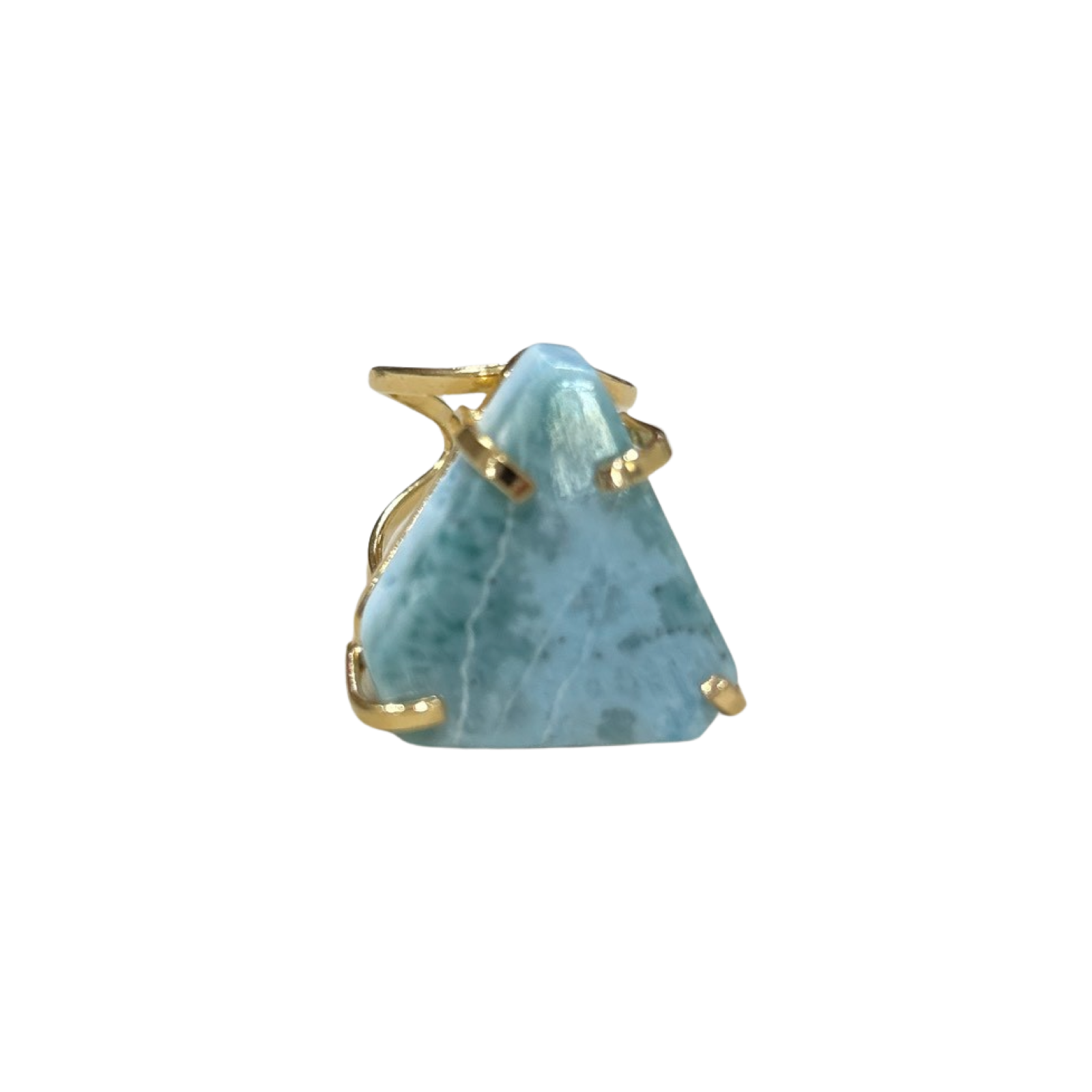 Larimar Open Cuff Ring — Arc Design with Genuine Caribbean Stone, 18K Gold Plated & Adjustable