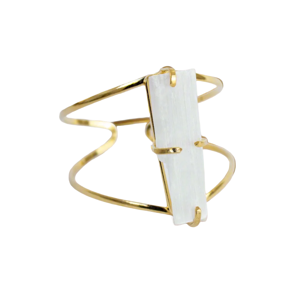 Selenite Cuff Bracelet — Adjustable 18K Gold Plated Crystal Healing Jewelry, Hypoallergenic Luxury Accessory