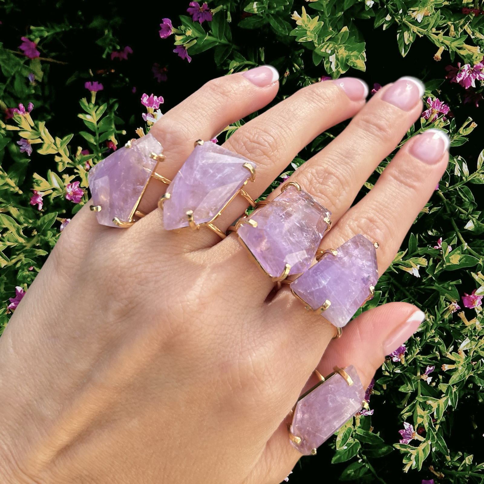 Amethyst Faceted Ring — 18K Gold Plated, Genuine Natural Gemstone Statement Jewelry