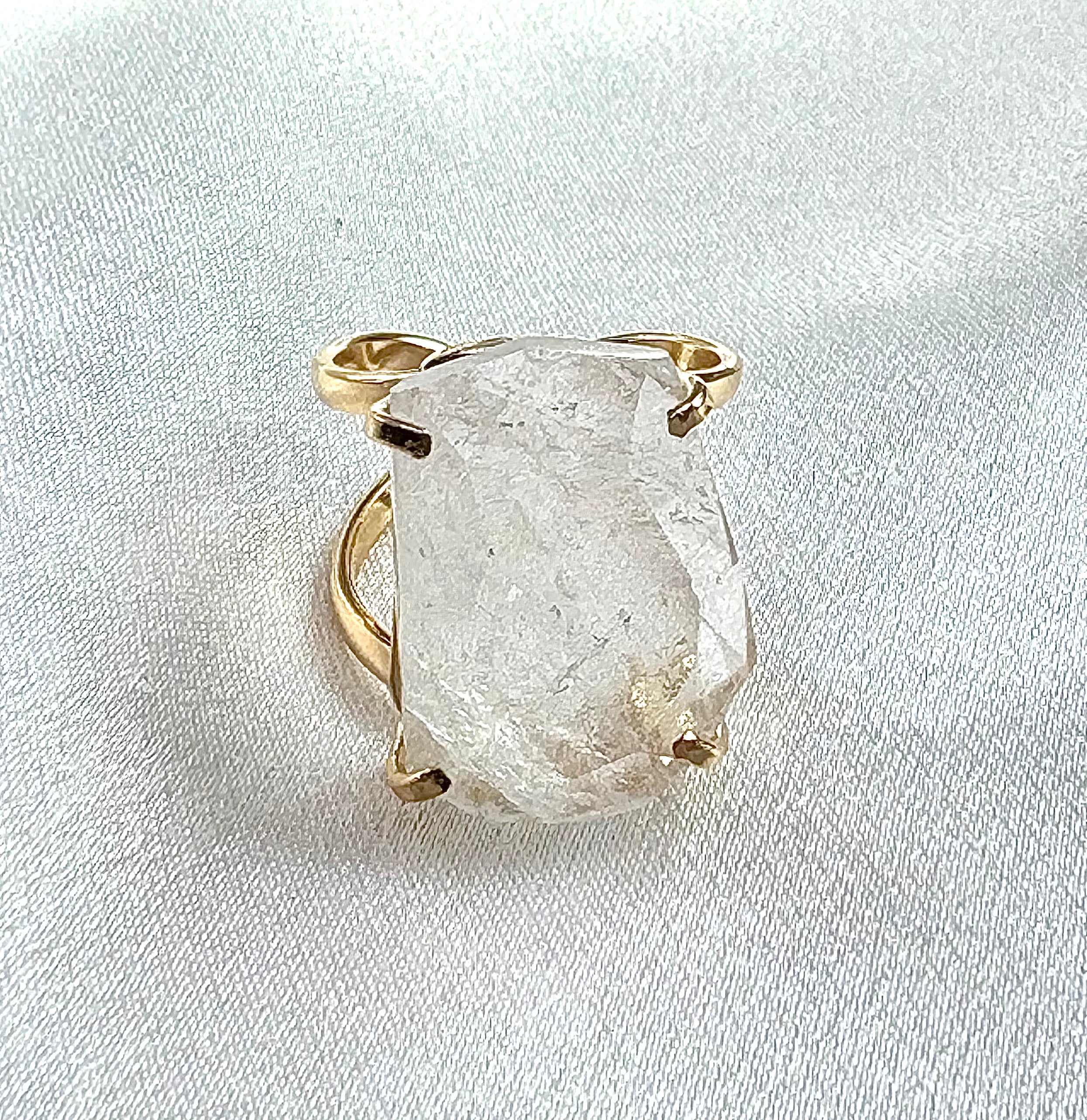 Clear Quartz Statement Ring — 18K Gold Plated, Genuine Natural Gemstone Adjustable Jewelry