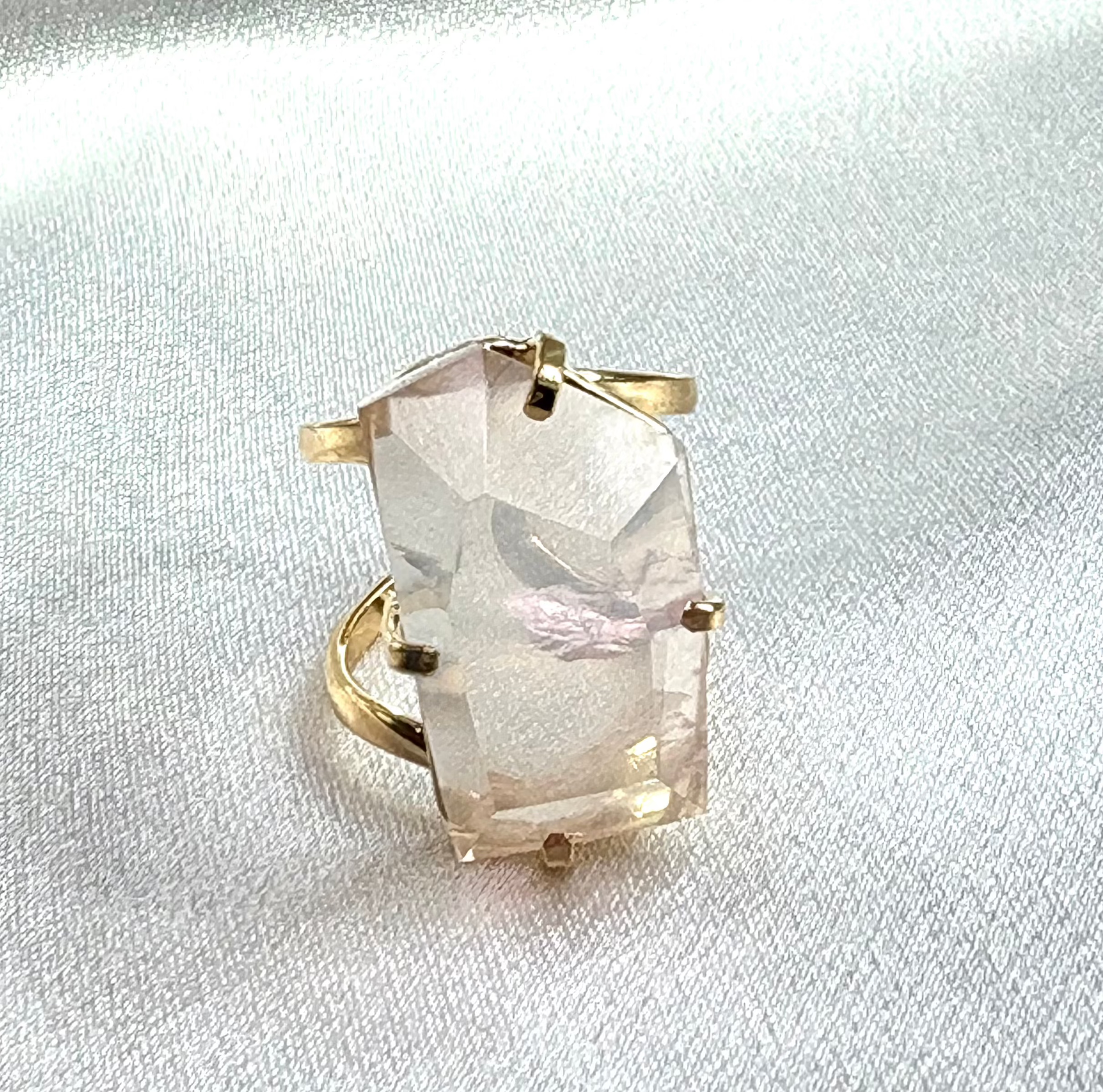 Rose Quartz Faceted Cocktail Ring — Genuine Gemstone, 18K Gold Plated, Handcrafted Statement Jewelry