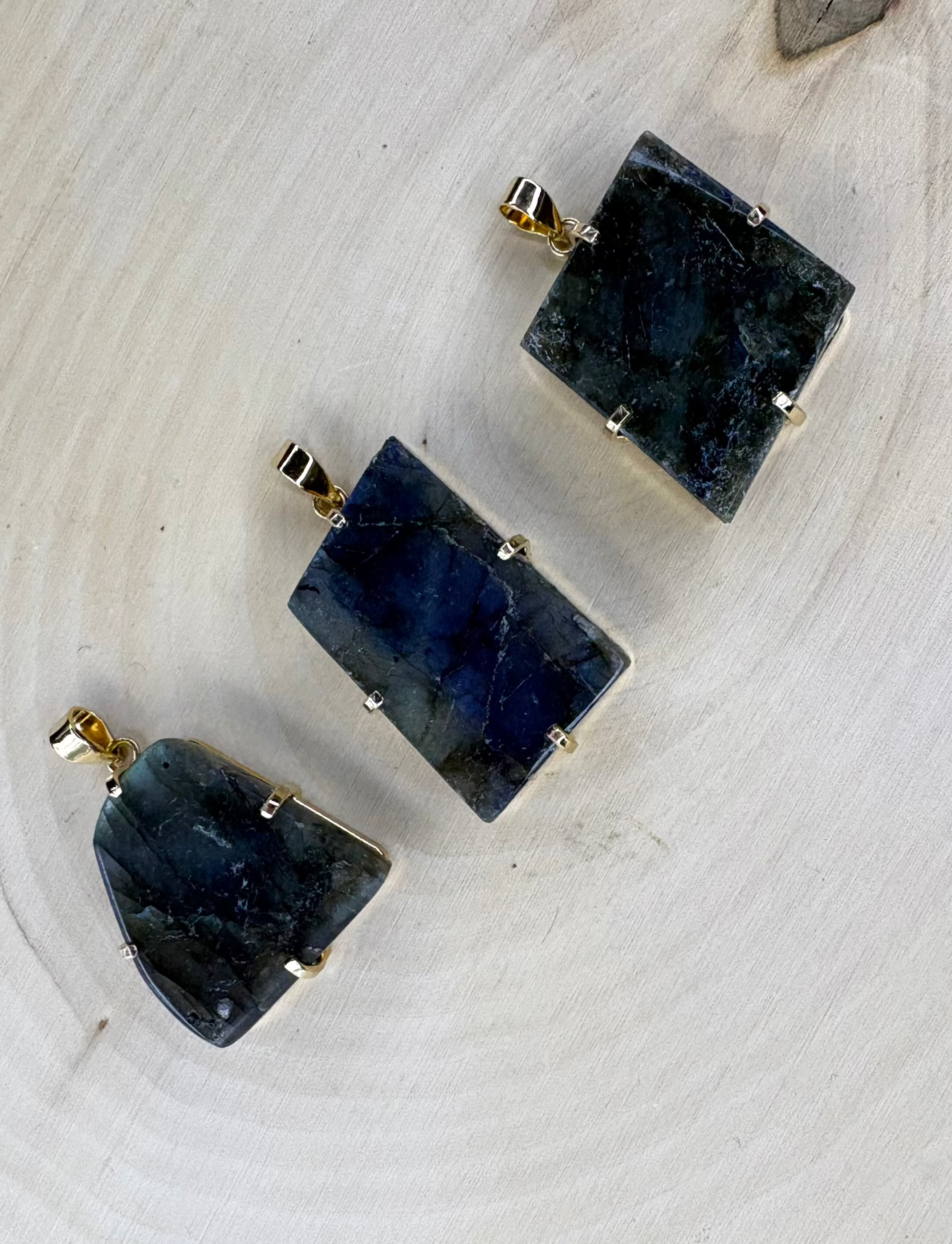 Labradorite Pendant — Natural Freeform Shape, Genuine Gemstone with 18K Gold Plated Bail