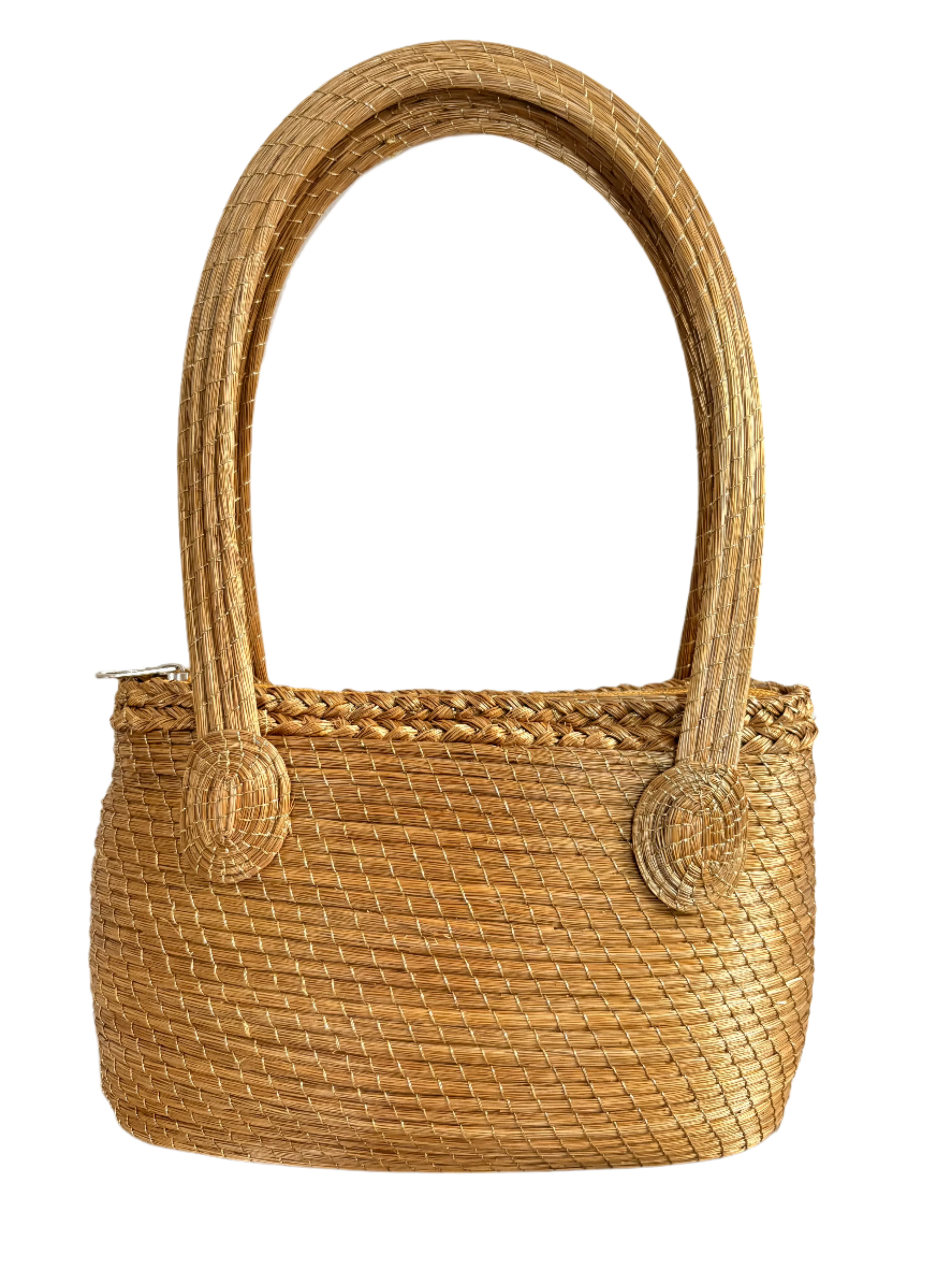 Aurinha Mini Bag — Handwoven Capim Dourado with Braided Detail & Zipper