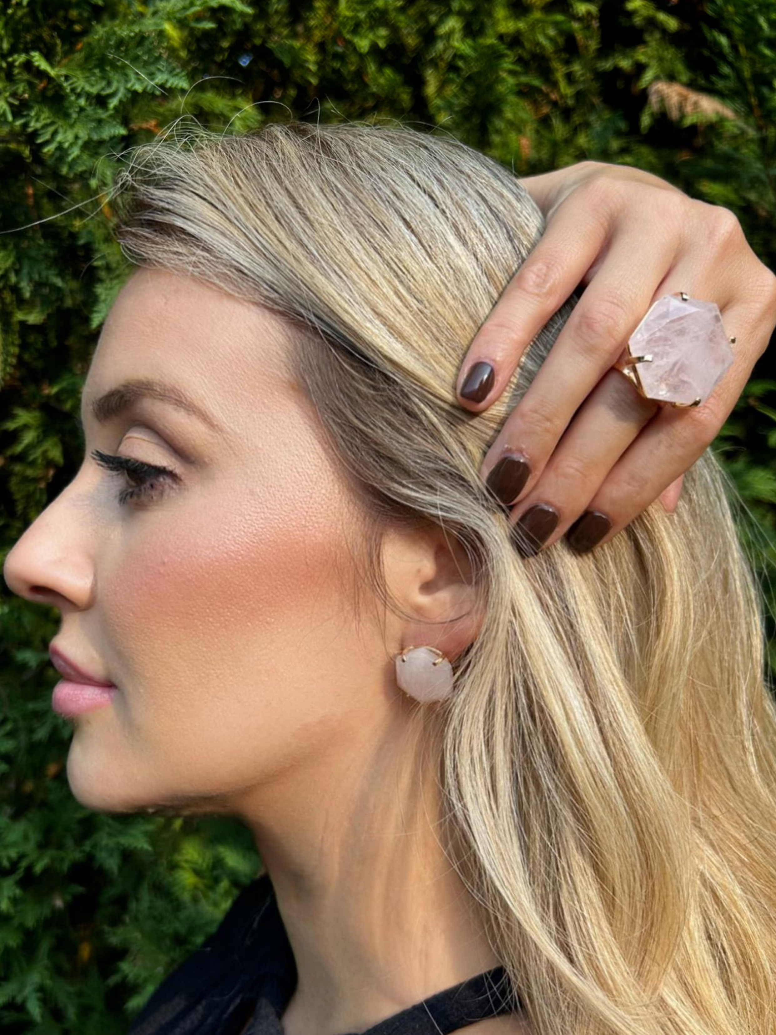 Rose Quartz Cocktail Ring — Large Hexagon Faceted Gemstone, 18K Gold Plated Statement Jewelry for Special Occasions