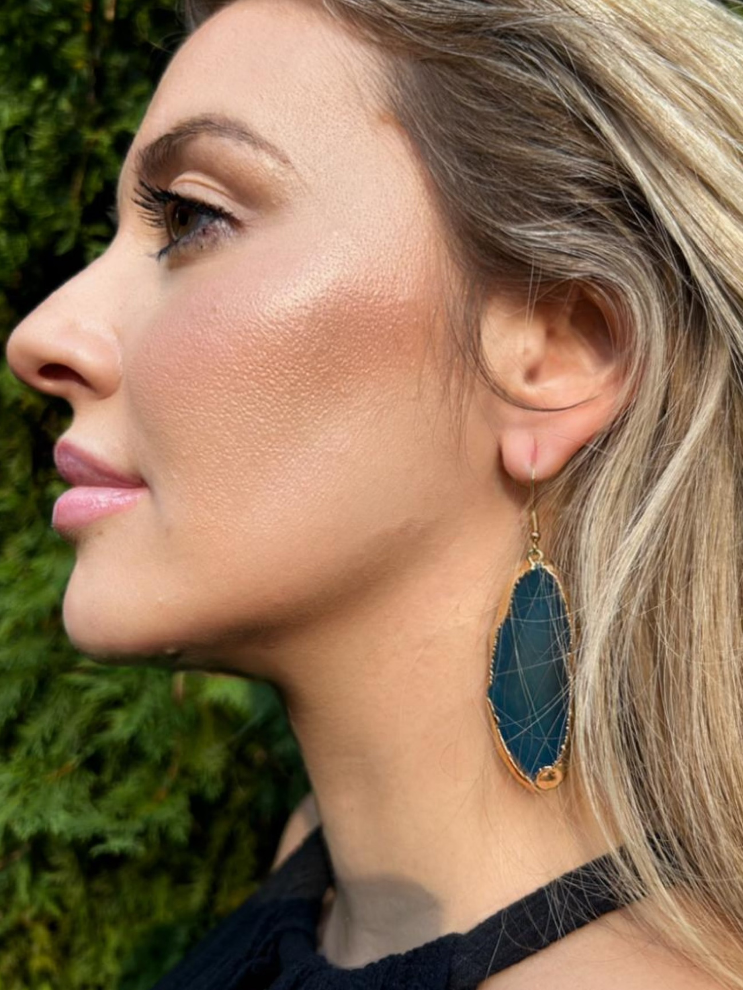Agate Slice Dangle Earrings — Genuine Natural Stone with 18K Gold Plated Posts & Hand-Painted Edges