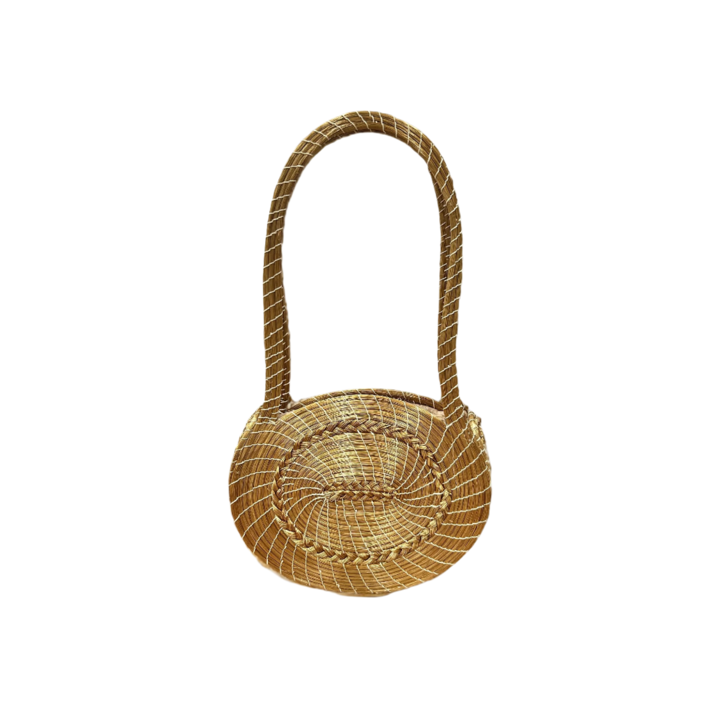 Isadora Bag — Round Handwoven Golden Grass Design