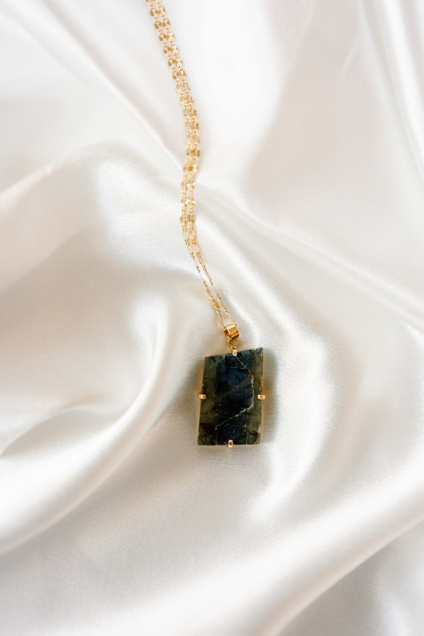 Labradorite Pendant — Natural Freeform Shape, Genuine Gemstone with 18K Gold Plated Bail