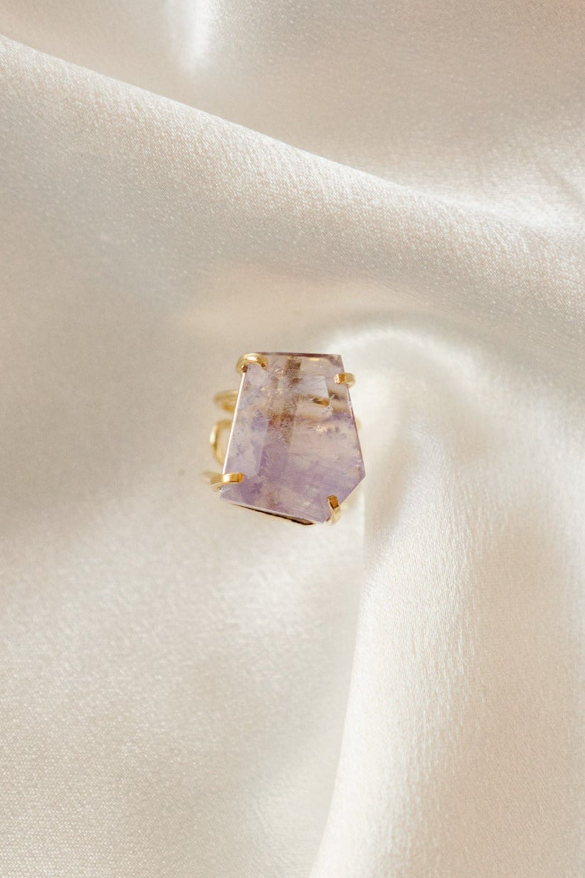 Amethyst Faceted Ring — 18K Gold Plated, Genuine Natural Gemstone Statement Jewelry