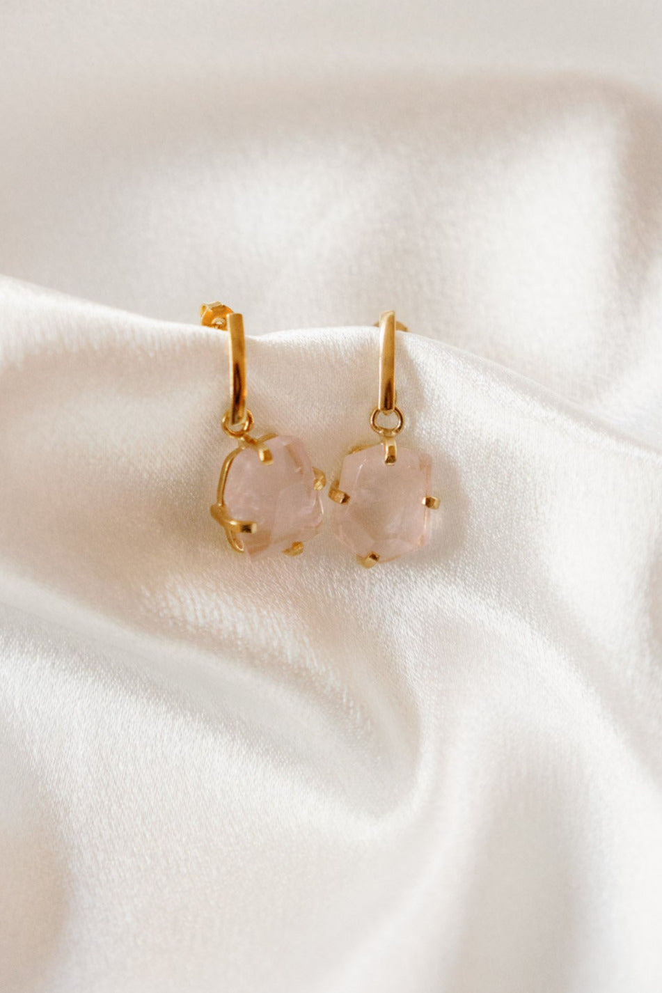 Faceted Genuine Gemstone Drop Earrings – Clear Quartz, Rose Quartz & Amethyst – 18K Gold-Plated, Hypoallergenic