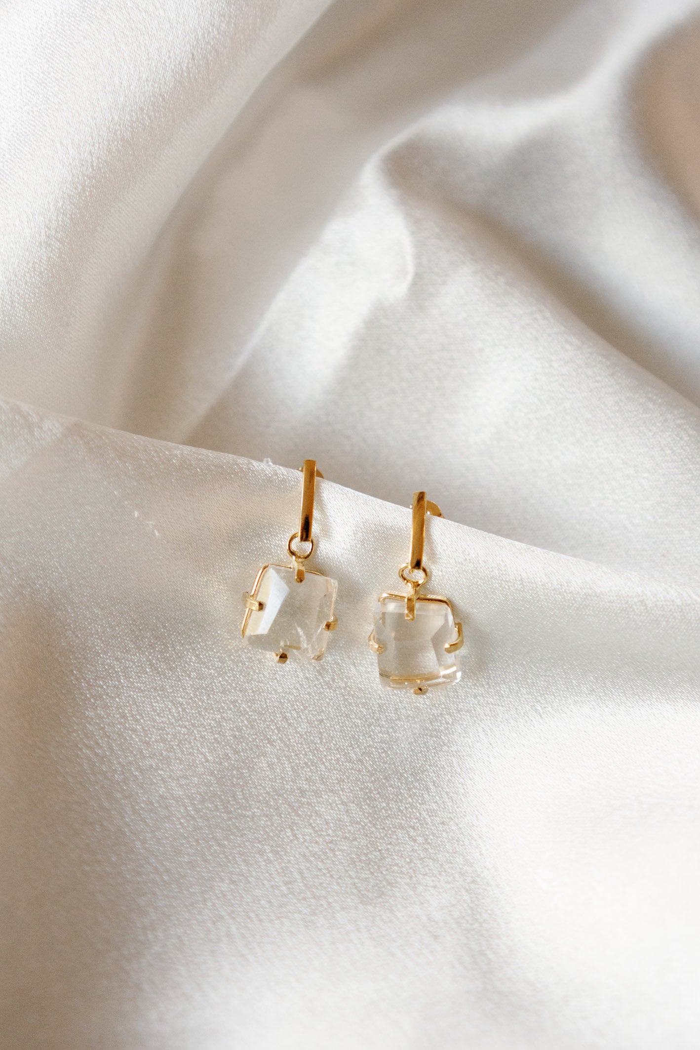 Faceted Genuine Gemstone Drop Earrings – Clear Quartz, Rose Quartz & Amethyst – 18K Gold-Plated, Hypoallergenic