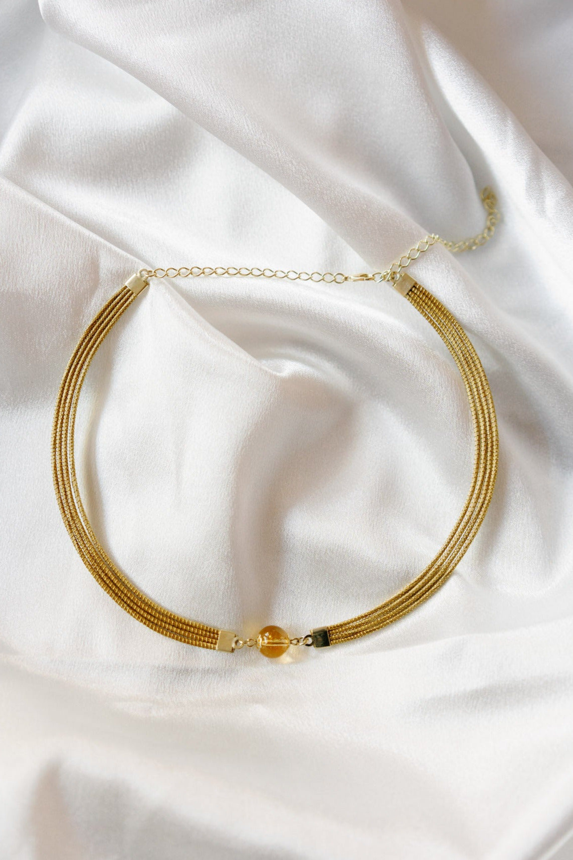 Golden Grass Choker with Natural Gemstones — Handwoven in Brazil with 18K Gold Plated Accents
