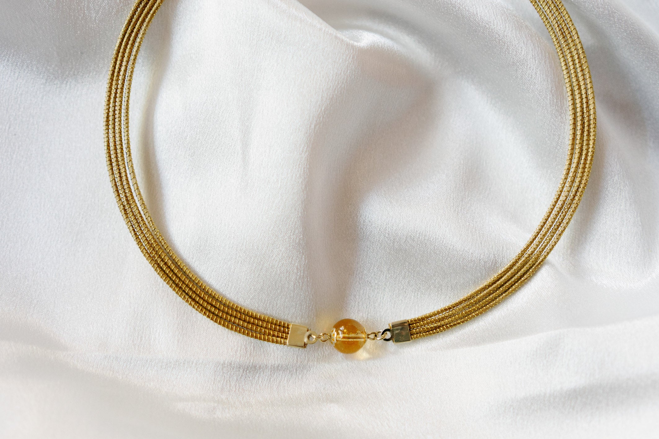 Golden Grass Choker with Natural Gemstones — Handwoven in Brazil with 18K Gold Plated Accents