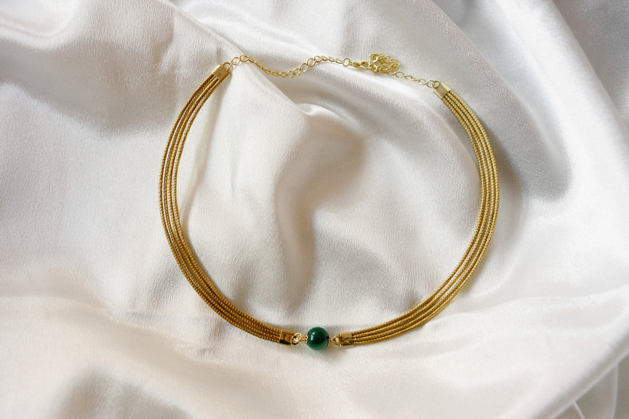 Golden Grass Choker with Natural Gemstones — Handwoven in Brazil with 18K Gold Plated Accents