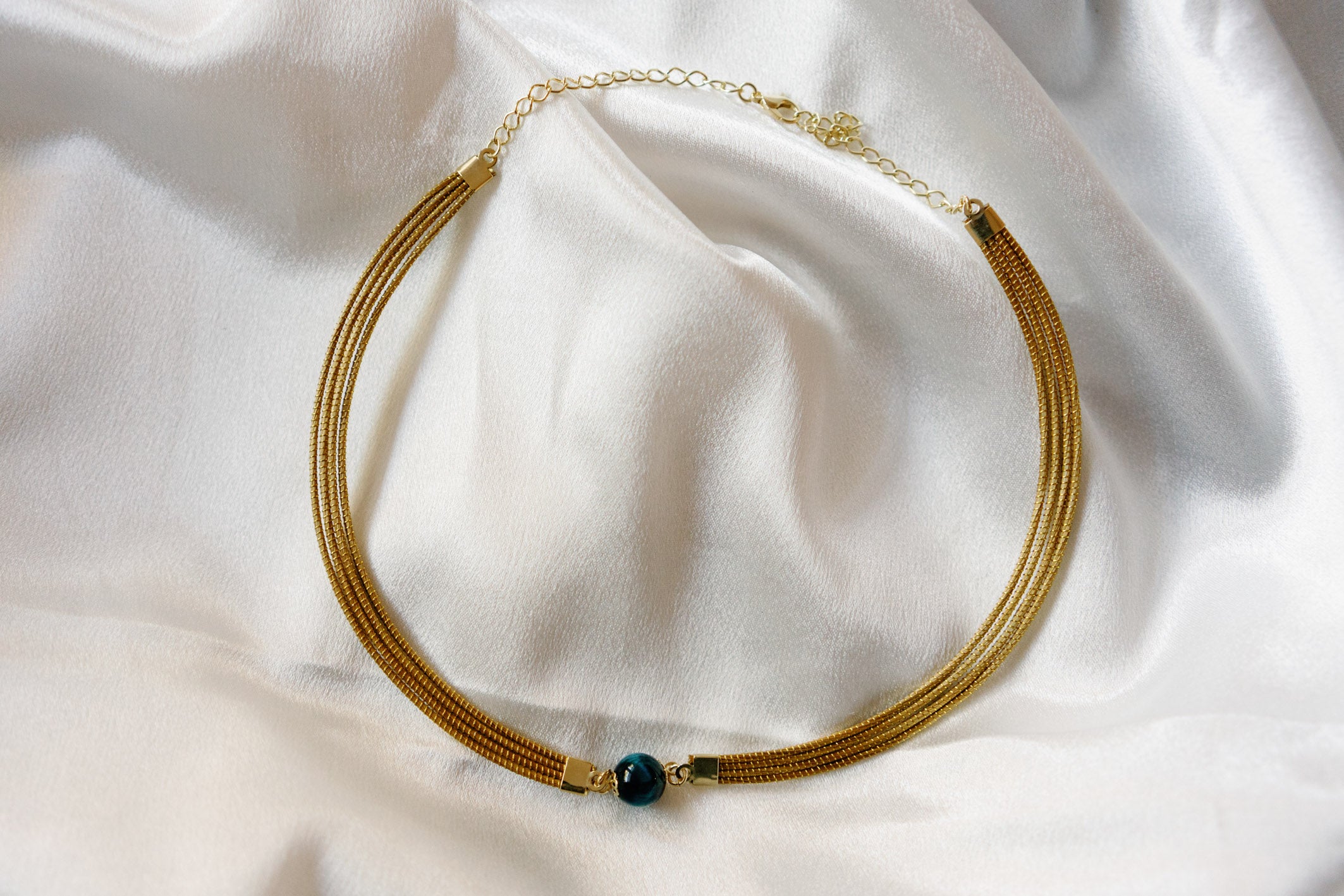 Golden Grass Choker with Natural Gemstones — Handwoven in Brazil with 18K Gold Plated Accents