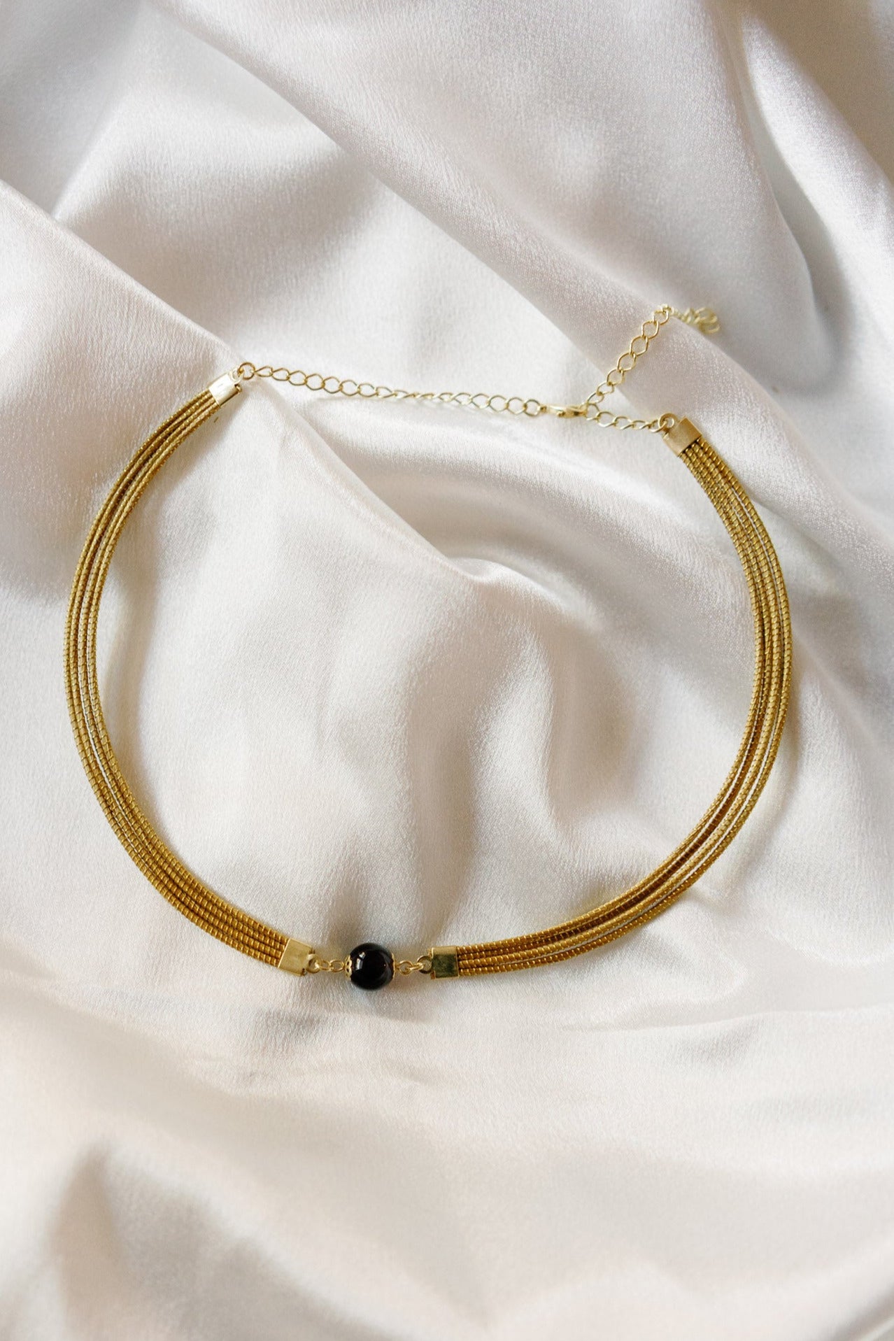 Golden Grass Choker with Natural Gemstones — Handwoven in Brazil with 18K Gold Plated Accents