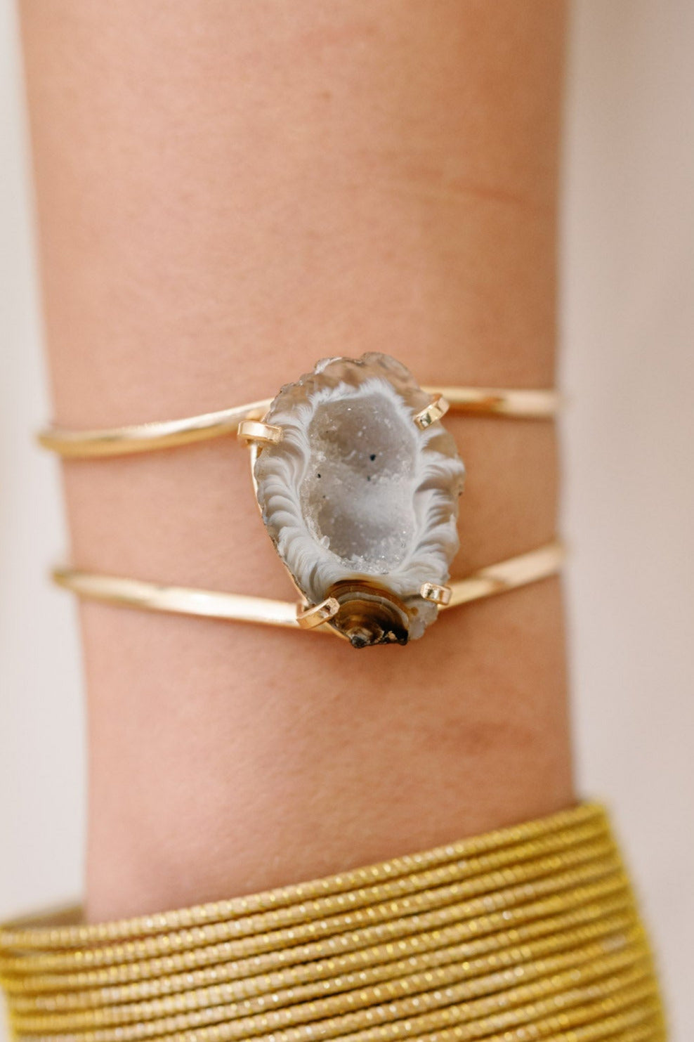 Full Geode Statement Cuff Bracelet — Genuine Natural Stone, 18K Gold Plated, Adjustable & Hypoallergenic