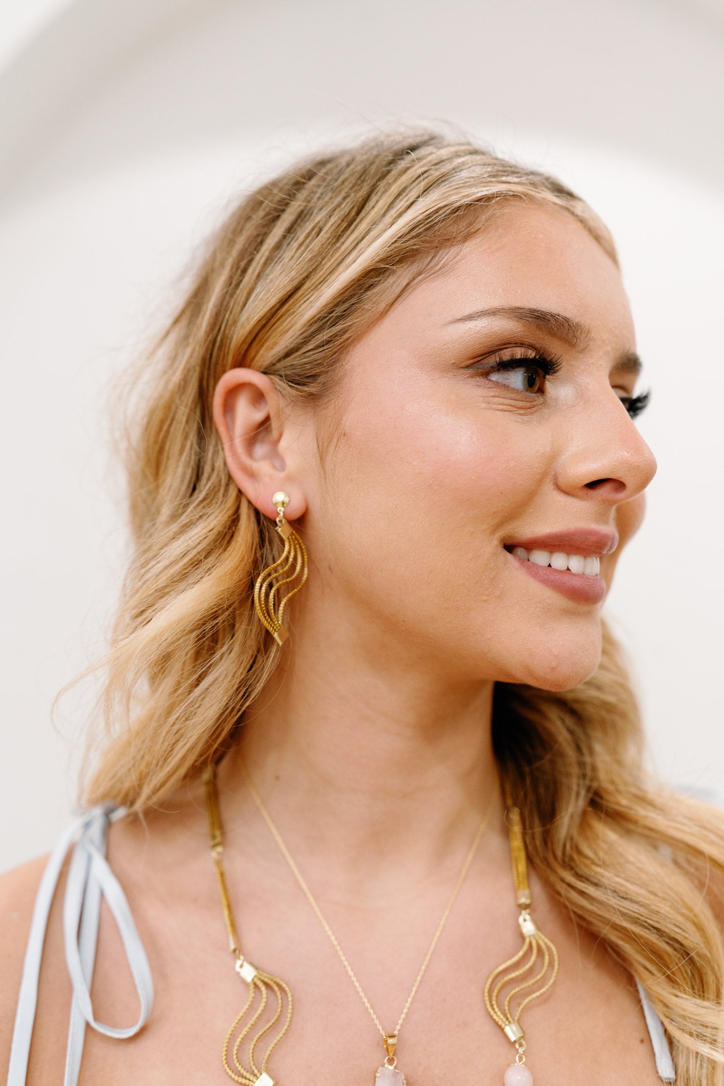 Maryella Golden Grass Earrings — Handwoven Wave Design with 18K Gold Plated Accents