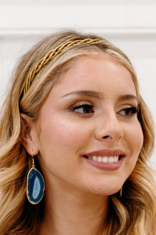 Agate Slice Dangle Earrings — Genuine Natural Stone with 18K Gold Plated Posts & Hand-Painted Edges
