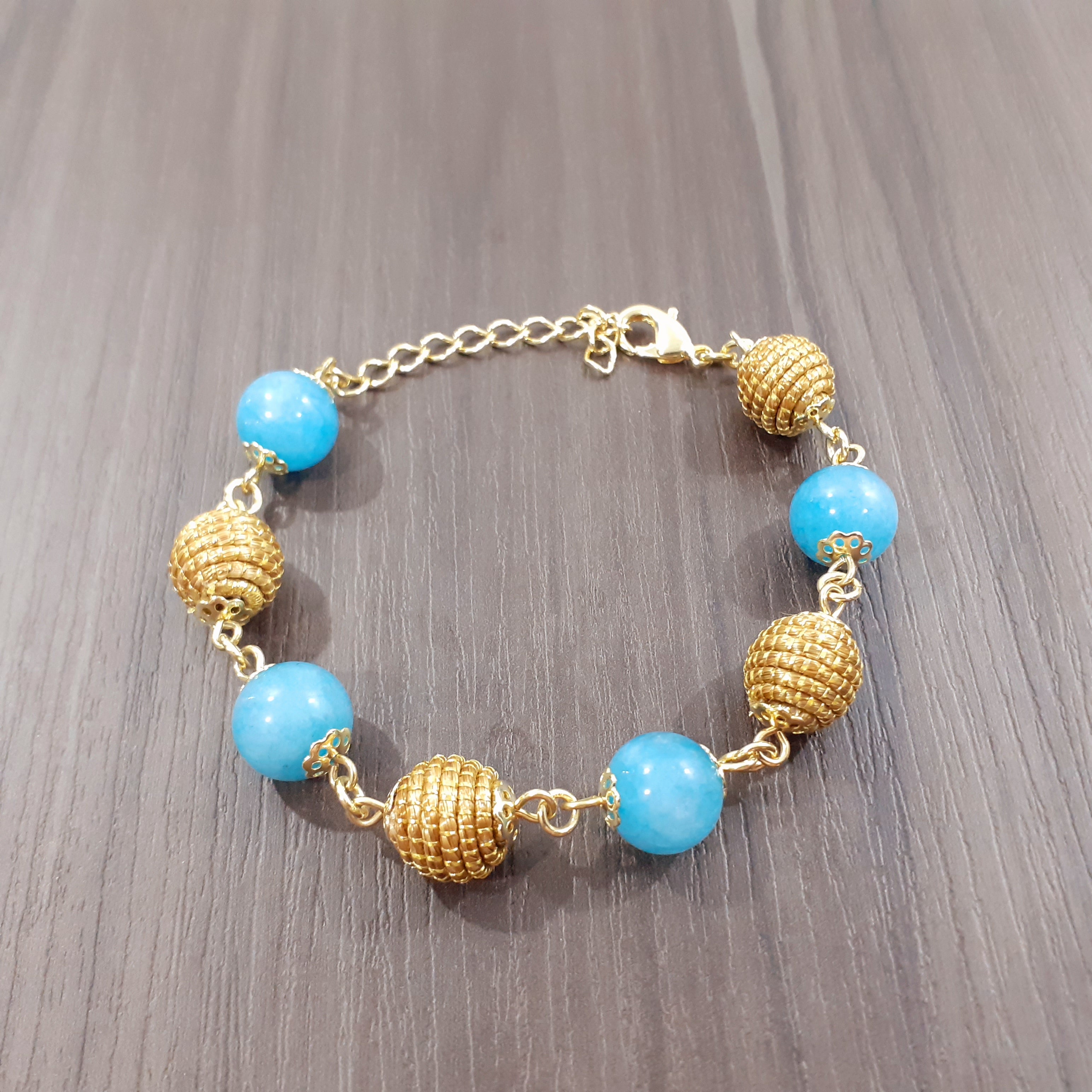 Golden Energy Bracelet — Handwoven Golden Grass & Genuine Gemstone Beads with 18K Gold Plated Accents