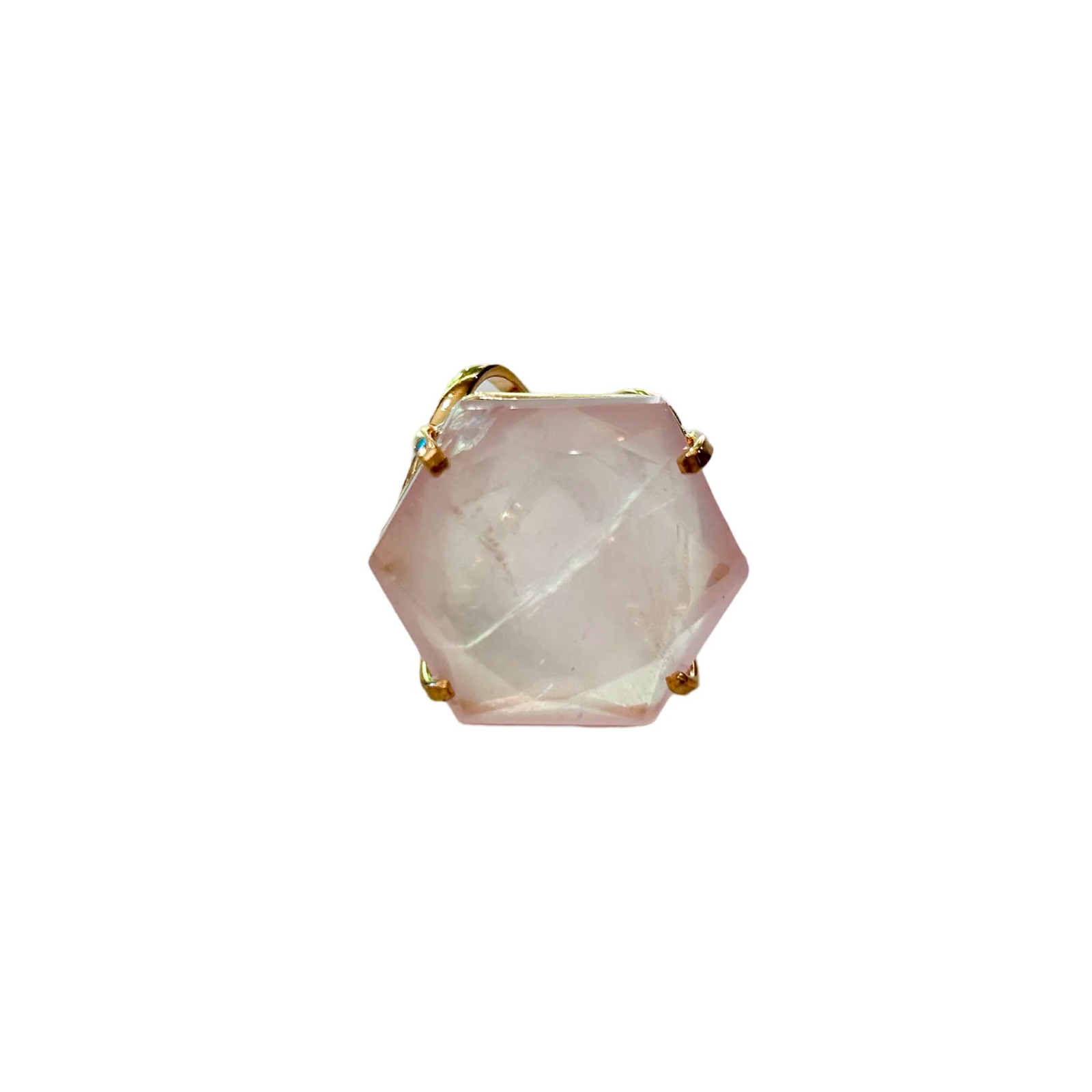Rose Quartz Cocktail Ring — Large Hexagon Faceted Gemstone, 18K Gold Plated Statement Jewelry for Special Occasions