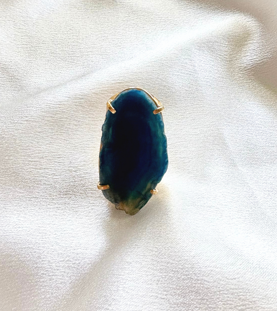 Blue Agate Statement Ring – Adjustable Cuff in 18K Gold Plating