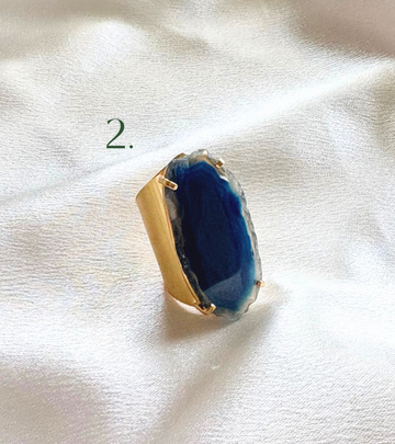 Blue Agate Statement Ring – Adjustable Cuff in 18K Gold Plating