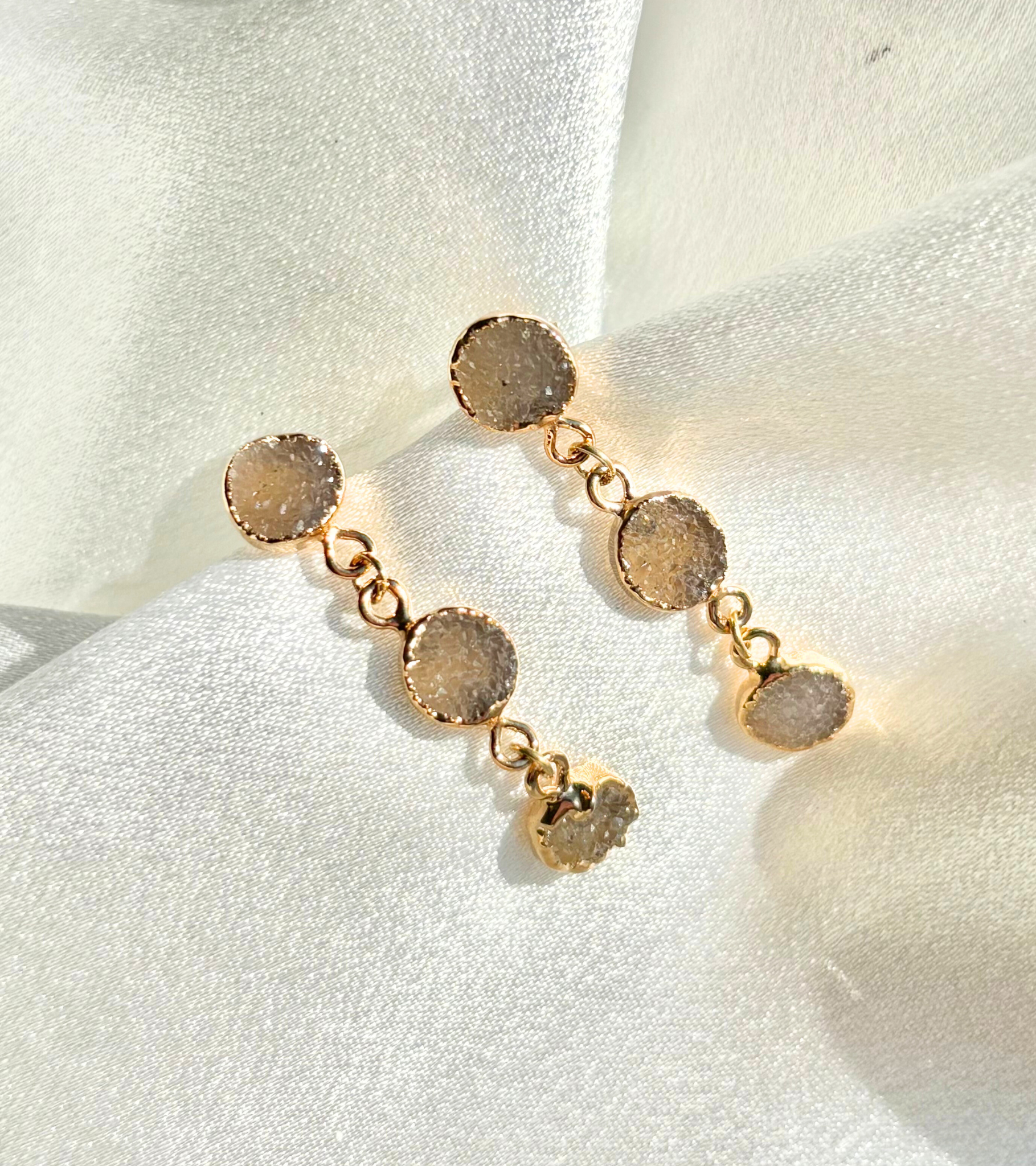 Druzy Drop Earrings – 3 Stone, 18K Gold Plated