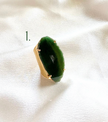 Green Agate Statement Ring – Adjustable Cuff Style in 18K Gold Plating