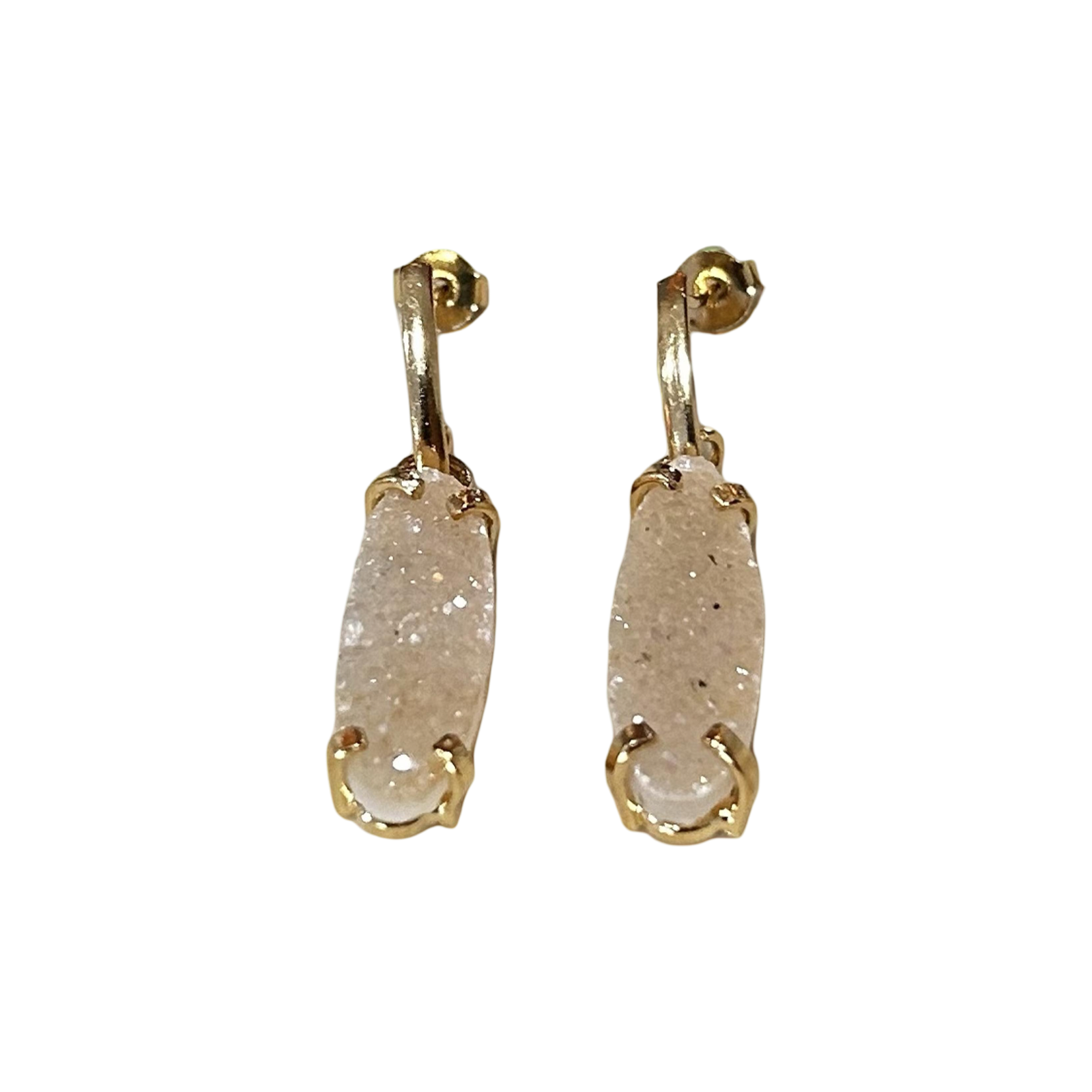 Druzy Dangle Earrings — Genuine Sparkling Gemstones with 18K Gold Plated Elegant Stud Posts