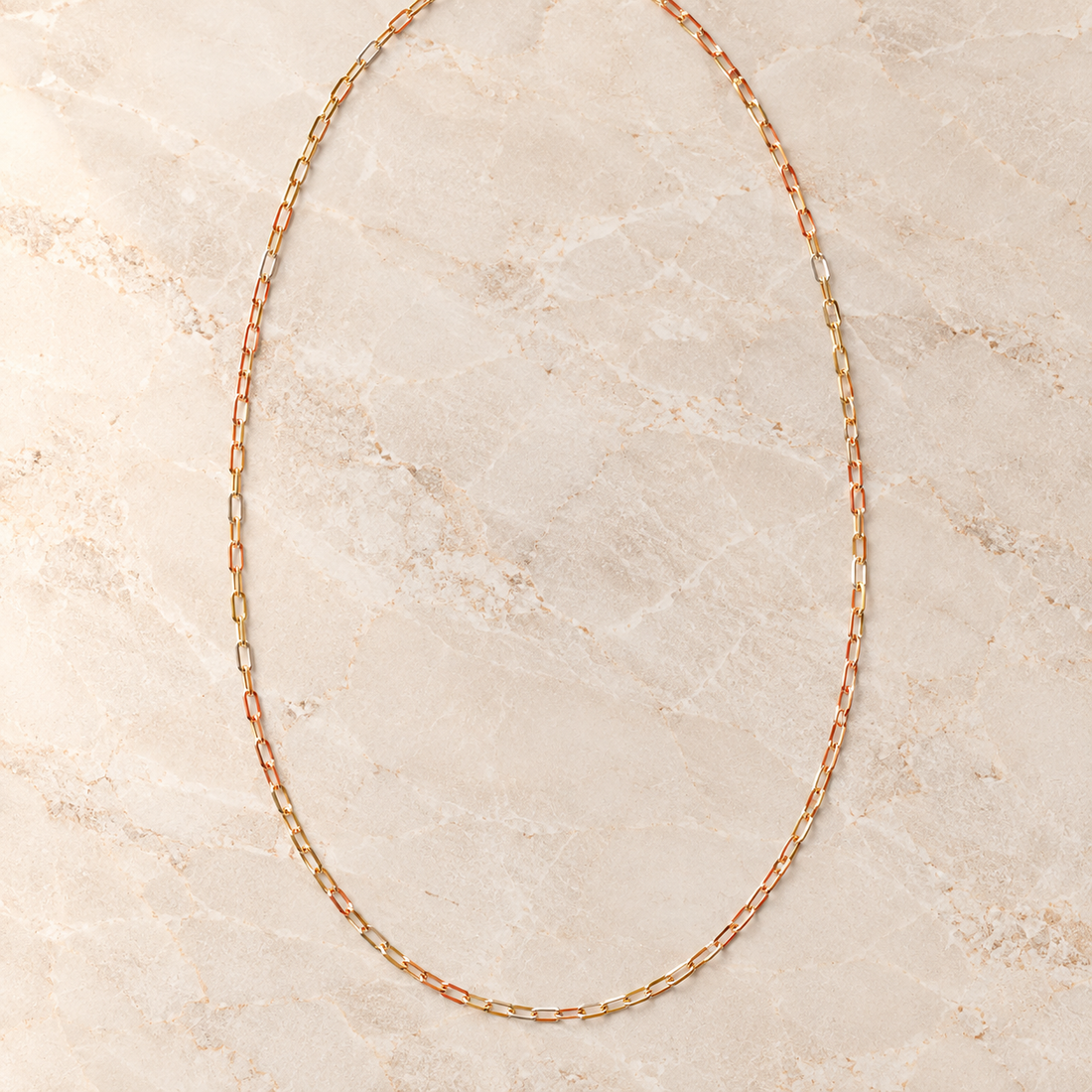 18K gold-plated paperclip chain necklace with elongated links and adjustable extender