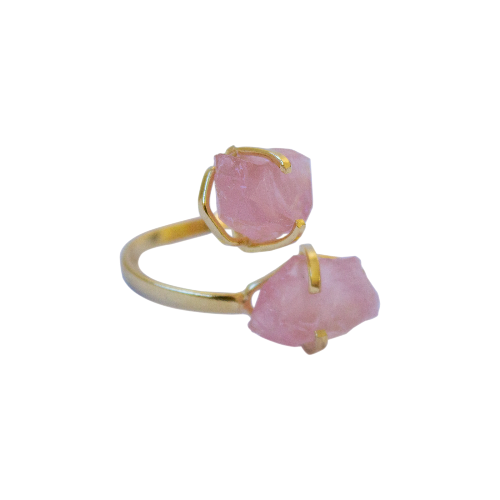 Double Raw Rose Quartz Ring — 18K Gold Plated Statement Jewelry, Adjustable & Hypoallergenic