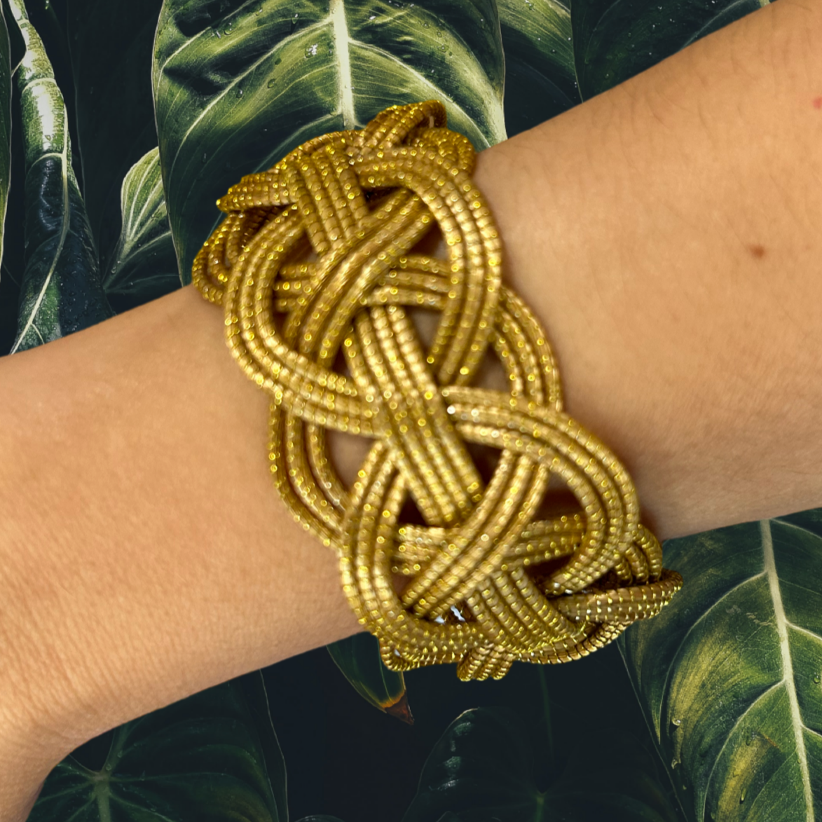Eterna Golden Grass Cuff Bracelet — Handwoven in Brazil with 18K Gold Plated Accents