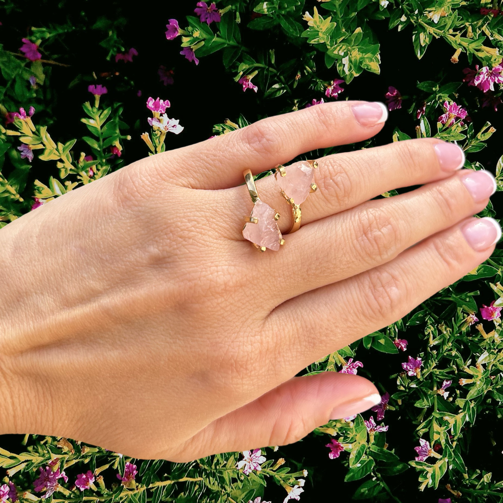 Double Raw Rose Quartz Ring