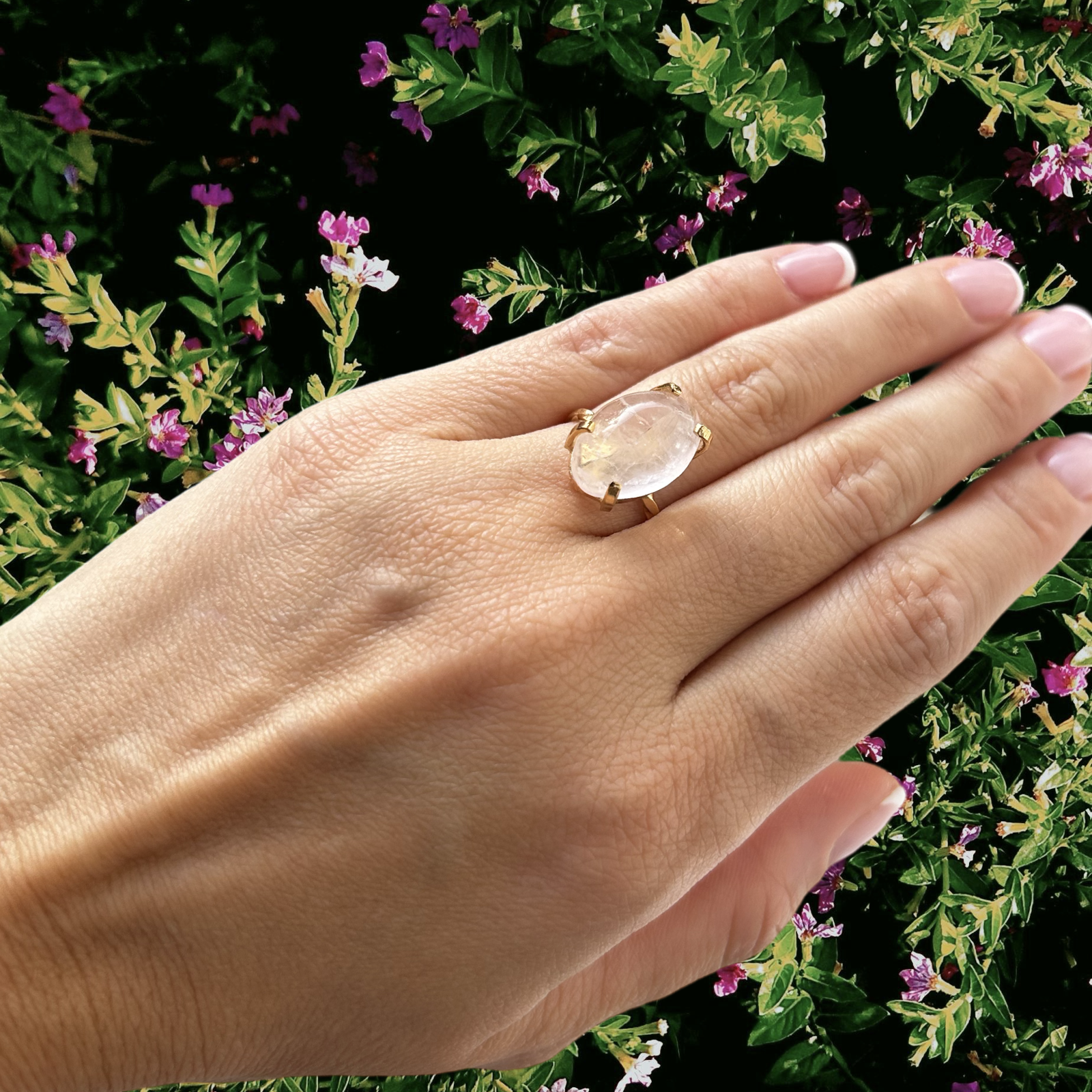 Oval-Shaped Rose Quartz Solitaire Ring