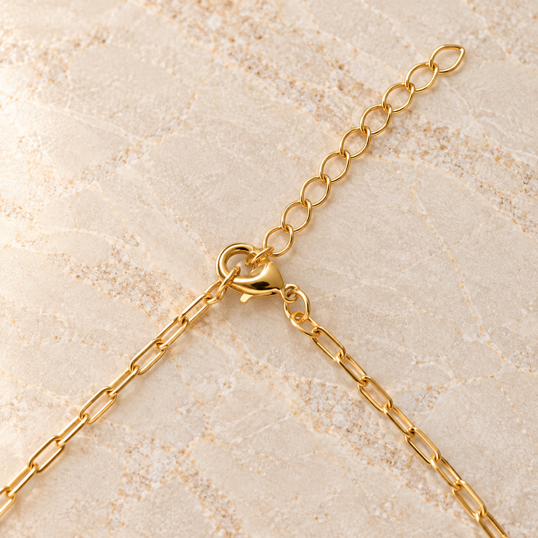 18K gold-plated paperclip chain necklace with elongated links and adjustable extender