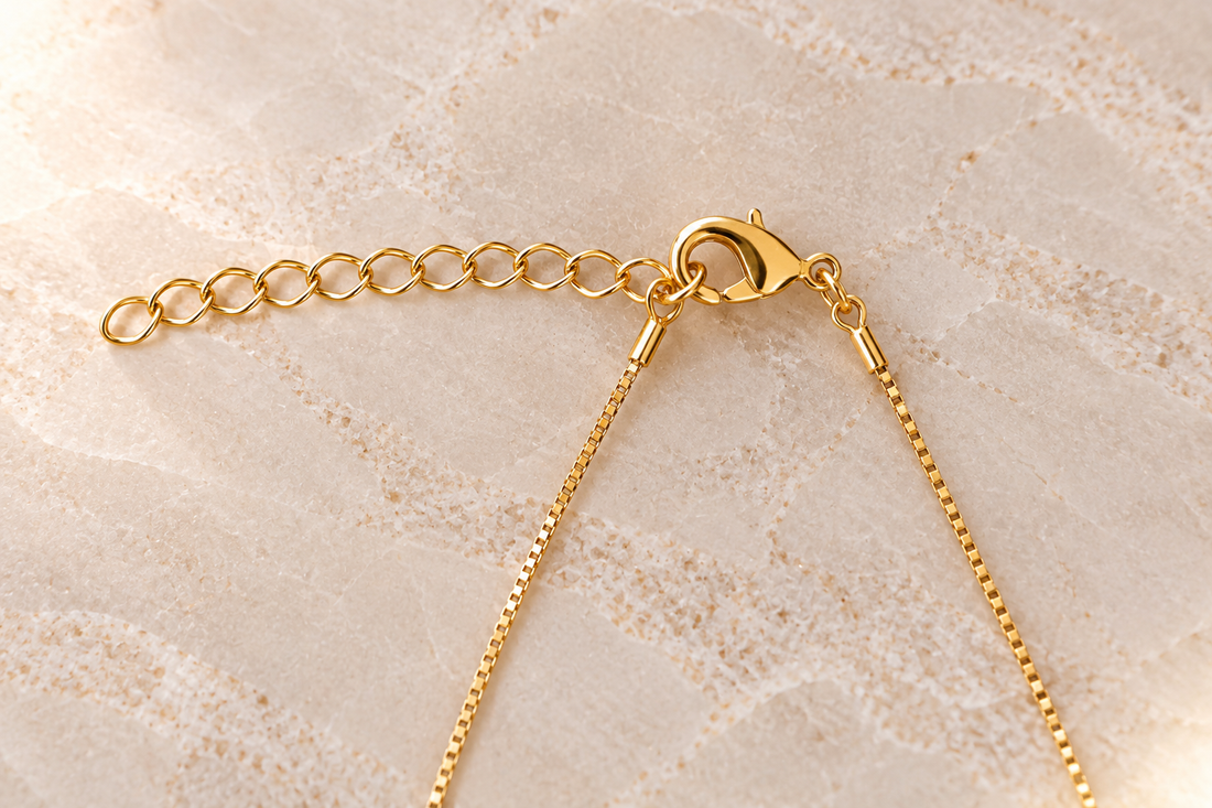 18K gold-plated snake chain necklace with adjustable extender, 15.75-inch length