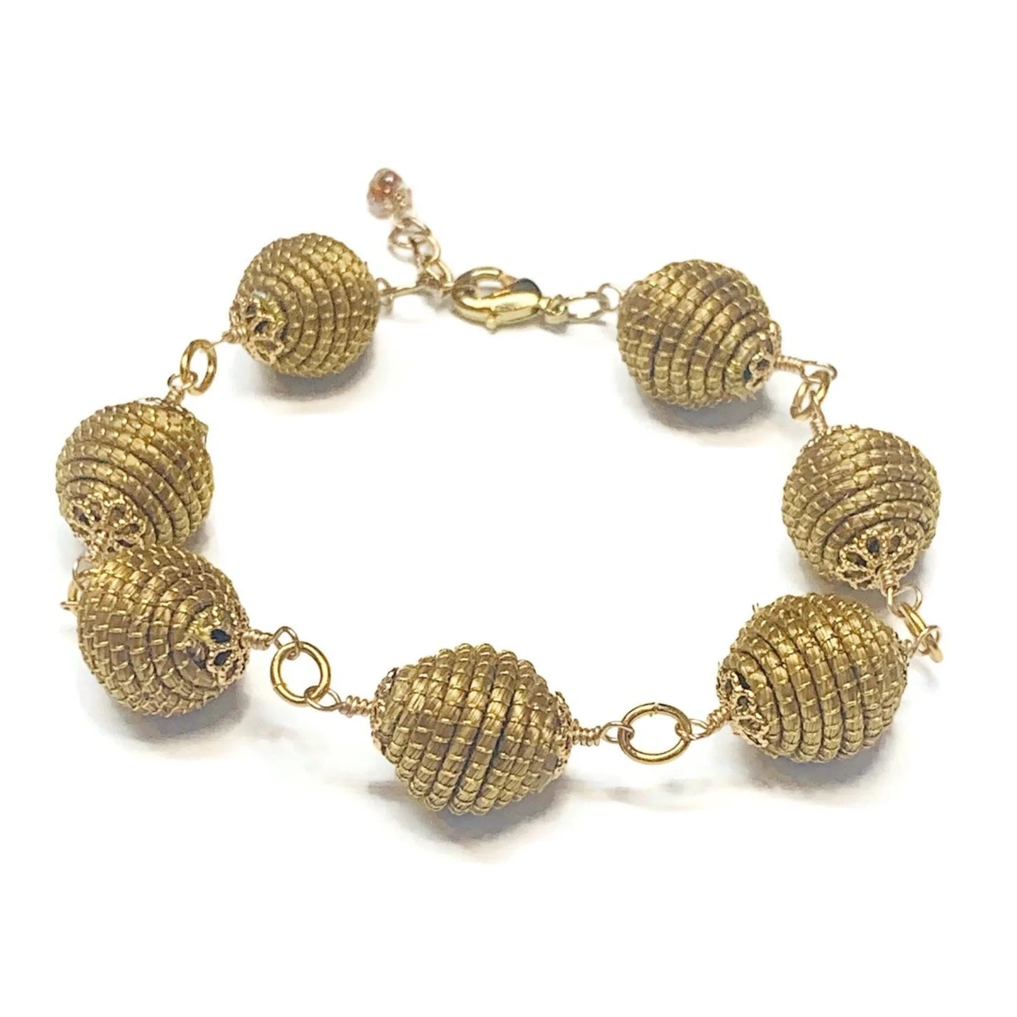 Classic Golden Grass Beaded Bracelet — Handwoven, Adjustable & 18K Gold Plated