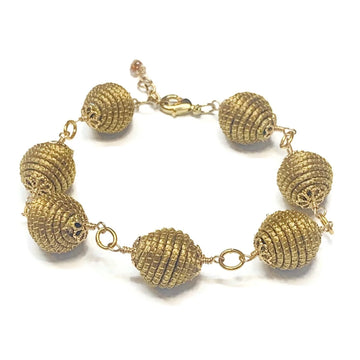 Classic Golden Grass Beaded Bracelet — Handwoven, Adjustable & 18K Gold Plated