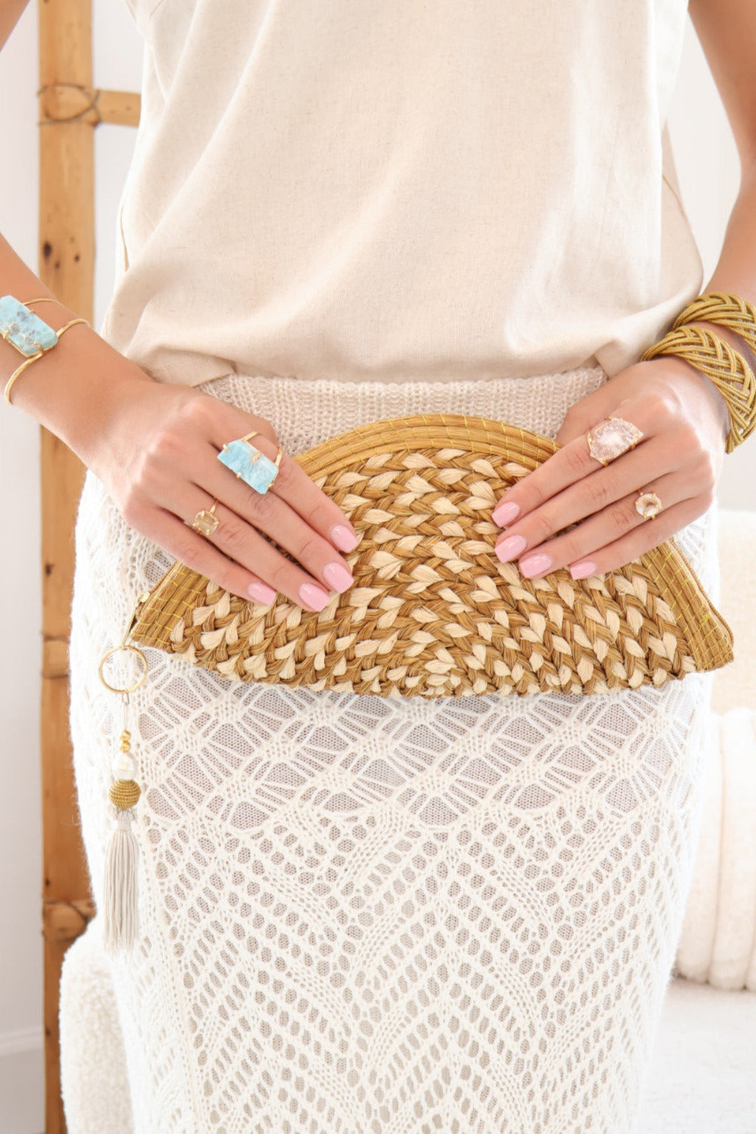 Golden Grass & Buriti Clutch with Artisan Charm