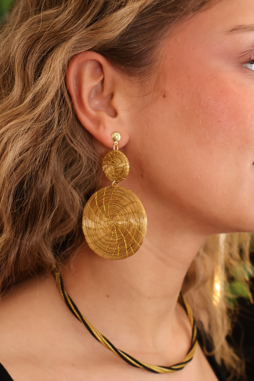 Bruna Earrings – Double Golden Grass Mandala Statement