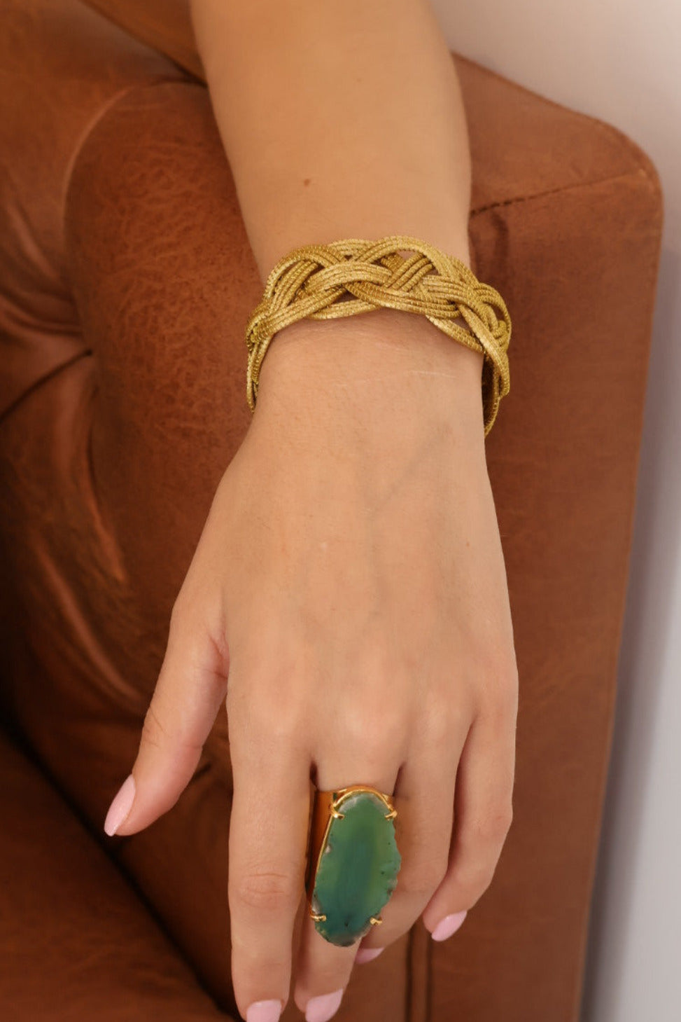 Eterna Golden Grass Cuff Bracelet — Handwoven in Brazil with 18K Gold Plated Accents