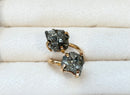 Dual-Stone Pyrite Ring — Genuine Natural Gemstones, 18K Gold Plated, Adjustable Statement Jewelry