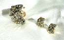 Moon-Shaped Pyrite Stud Earrings — Genuine Natural Stones with 18K Gold Plated Posts