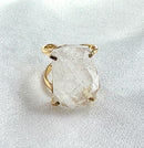 Clear Quartz Statement Ring — 18K Gold Plated, Genuine Natural Gemstone Adjustable Jewelry