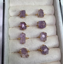 Genuine Brazilian Quartz Solitaire Ring — Freeform Faceted Stone, Adjustable 18K Gold Plated Band